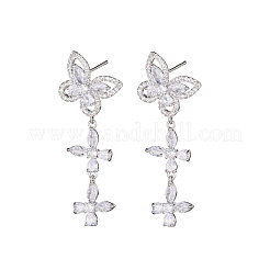Brass Clear Cubic Zirconia Dangle Stud Earrings&nbsp;FS-WG3FB92-01