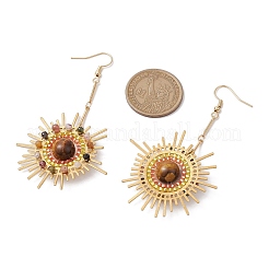 Natural Tourmaline & Tiger Eye Dangle Earrings&nbsp;EJEW-MZ00237