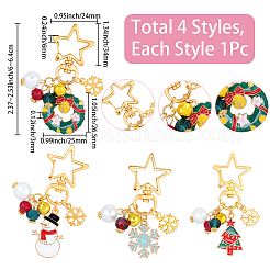 4Pcs 4 Styles Christmas Theme Alloy Enamel with Glass Pearl Pendant Decorations&nbsp;HJEW-SC0002-75