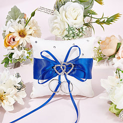 Tribute Silk Wedding Ring Pillow with Polyester Ribbon and Alloy Heart&nbsp;DIY-WH0325-48B
