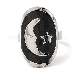 Oval & Moon 304 Stainless Steel Enamel Open Cuff Rings for Women&nbsp;RJEW-F166-29P-01