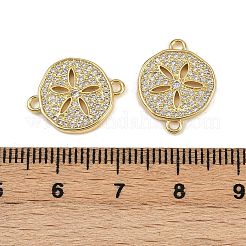 Brass Micro Pave Clear Cubic Zirconia Flat Round Connector Charms&nbsp;KK-A257-06G
