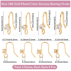 32Pcs 4 Styles Brass Pave Clear Cubic Zirconia Earring Hooks&nbsp;KK-BBC0025-69