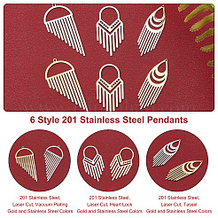 12Pcs 6 Style 201 Stainless Steel Pendants&nbsp;STAS-DC0006-55