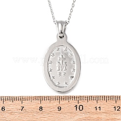 304 Stainless Steel Oval with Virgin Mary Pendant Necklaces for Women&nbsp;NJEW-B149-02P