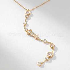 Brass Pave Cubic Zirconia Geometric Horse Eye Flat Round Y Shaped Necklaces for Women&nbsp;WG0B376-02