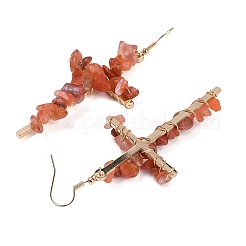 Natural Carnelian Cross Dangle Earrings&nbsp;EJEW-Z071-01G-04