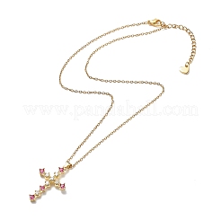 Fuchsia Cubic Zirconia Cross Pendant Necklace&nbsp;NJEW-JN04084