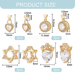 8Pcs 4 Style Brass Micro Pave Cubic Zirconia Pendants&nbsp;KK-BC0010-33