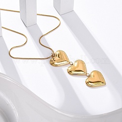 Valentine's Day PVD Vacuum Plating 304 Stainless Steel Triple Heart Pendant Round Snake Chain Necklaces for Women&nbsp;STAS-Z114-24G