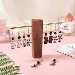 10 Pairs 5 Colors Rack Plating Alloy Cat Shape Dangle Earrings&nbsp;EJEW-TA0001-32