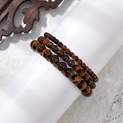 3Pcs Round Natural Tiger Eye Beads Stretch Bracelets&nbsp;BJEW-JB10964