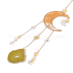 Wire Wrapped Natural Yellow Quartz Moon with Tree of Life Pendant Decorations&nbsp;HJEW-K046-07G-02