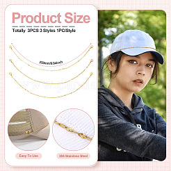 3Pcs 3 Styles 304 Stainless Steel Baseball Cap Chain Set&nbsp;AJEW-TAC00034