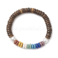 Natural Coconut & Lava Rock & Shell Pearl Beaded Stretch Bracelets for Women&nbsp;BJEW-JB12152