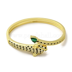 Brass Pave Green Cubic Zirconia Leopard Hinged Bangle for Women&nbsp;BJEW-K246-02G
