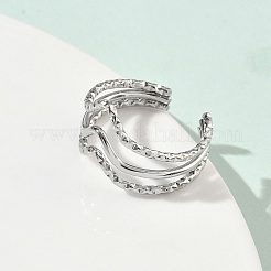 304 Stainless Steel Triple Wave Cuff Open Rings for Women&nbsp;RJEW-A095-01P