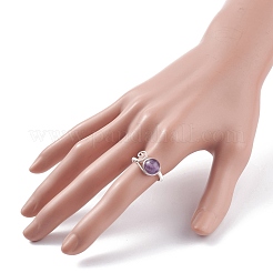 Copper Wrapped Natural Amethyst Braided Bead Rings for Women Men&nbsp;RJEW-TA00026-03