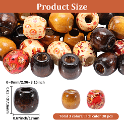 90pcs 3 Colors Dyed Natural Wood Beads&nbsp;WOOD-PA0001-26