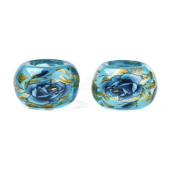 Flower Printed Transparent Acrylic Rondelle Beads&nbsp;TACR-S160-01-B01