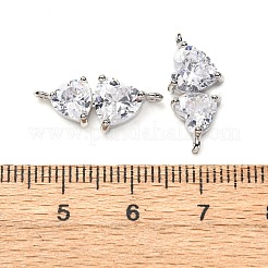Brass Pave Clear Cubic Zirconia Double Heart Connector Charms&nbsp;KK-P308-74P