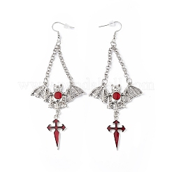 FireBrick Enamel Bat with Cross Pendant Necklace & Dangle Earrings&nbsp;SJEW-G081-03AS