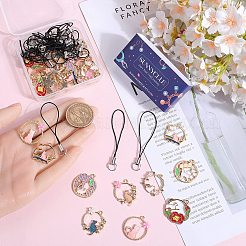 DIY Cat & Flower Alloy Enamel Pendants Mobile Straps Making Kit&nbsp;DIY-SC0025-52