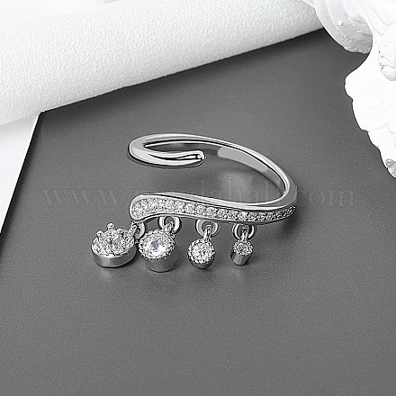 Brass Micro Pave Clear Cubic Zirconia Cuff Rings FS-WG905BE-01-1