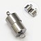 Brass Magnetic Clasps with Loops, Column, Platinum, 16x6mm, Hole: 1.5mm.