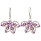 Butterfly Brass Dangle Earrings, with Glass Beads, Silver, Medium Purple, 45x40mm
