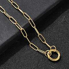 304 Stainless Steel Ring Pendant Paperclip Chain Necklaces for Women, Ion Plating(IP), Real 18K Gold Plated, 16.69 inch(42.4cm)