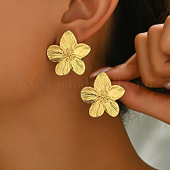 Stylish 201 Stainless Steel Striped Flower Stud Earrings, Golden, 30x30mm