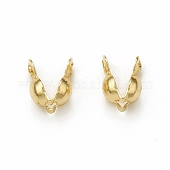 Brass Bead Tips, Calotte End Caps, Clamshell Knot Cover, Cadmium Free & Nickel Free & Lead Free, Real 18K Gold Plated, 6x3mm, Hole: 1.2mm