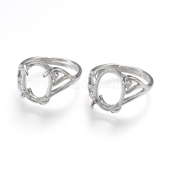 Brass Solitaire Ring Settings, 4 Claw Prong Ring Settings, with Cubic Zirconia, Cadmium Free & Lead Free, Oval, Size 7, Platinum, Tray: 14x10mm, 2.5mm, Inner Diameter: 17mm