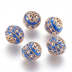 Handmade Indonesia Beads, with Metal Findings, Round, Light Gold, Dodger Blue, 19.5x19mm, Hole: 1mm