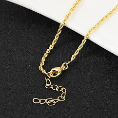 Brass Rope Chains Necklace for Women, Cadmium Free & Lead Free, Real 18K Gold Plated, 17.68 inch(44.9cm)