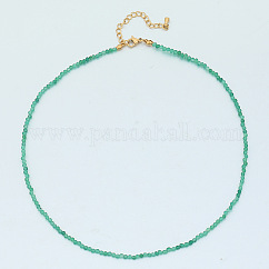 Natural Green Aventurine Faceted Round Beaded Necklaces, Stainless Steel Jewelry for Women, Golden, 15.35 inch(39cm)