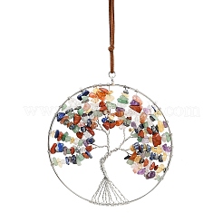 Brass & Chakra Natural Gemstone Chips Pendant Decorations&nbsp;HJEW-Z007-03P