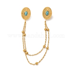 304 Stainless Steel Pave Dyed Synthetic Turquoise Hanging Chain Brooch&nbsp;JEWB-S021-04G-05