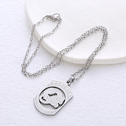 Minimalist 304 Stainless Steel Chinese Rectangle Pendant Necklaces for Women&nbsp;DC3697