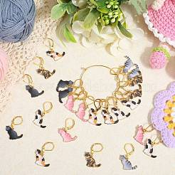 Cat Alloy Enamel Pendant Locking Stitch Markers&nbsp;HJEW-SC00076