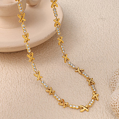 304 Stainless Steel Crystal Rhinestone X Shaped Link Chain Necklaces for Women&nbsp;WG9D37B-02