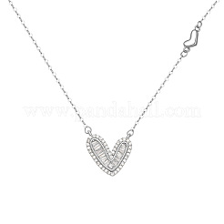 925 Sterling Silver Clear Cubic Zirconia Heart Pendant Cable Chain Necklaces for Women&nbsp;FS-WG5B033-01