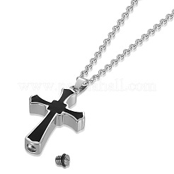 Stainless Steel Black Enamel Cross Pendant Urn Ashes Necklaces&nbsp;PW-WGDC362-01