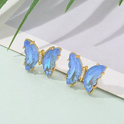 Brass Glass Stud Earring Findings&nbsp;KK-D291-13G