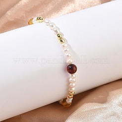 Natural Cultured Freshwater Pearl and Amber Beads Stretch Bracelets for Women&nbsp;BJEW-JB13724