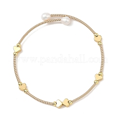 Natural Freshwater Pearl & Brass Heart Open Cuff Bangles for Women&nbsp;BJEW-JB14228