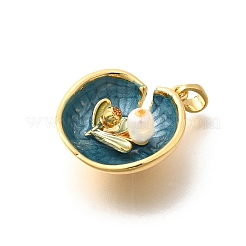 Brass Teal Enamel Leaf Pendants&nbsp;KK-K398-13G
