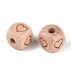 Engraved Beech Wood Beads&nbsp;WOOD-N015-08G