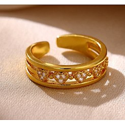 Brass Micro Pave Cubic Zirconia Cuff Open Rings for Women&nbsp;RJEW-F217-05G